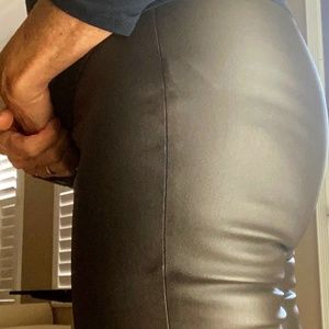 UP! Dark Brown Metallic Vegan Leather Slim Pants